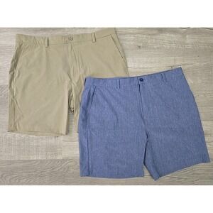 2 Vineyard Vines Performance Breaker Shorts Men's Biege & Blue Sz 38 Stretch 8"